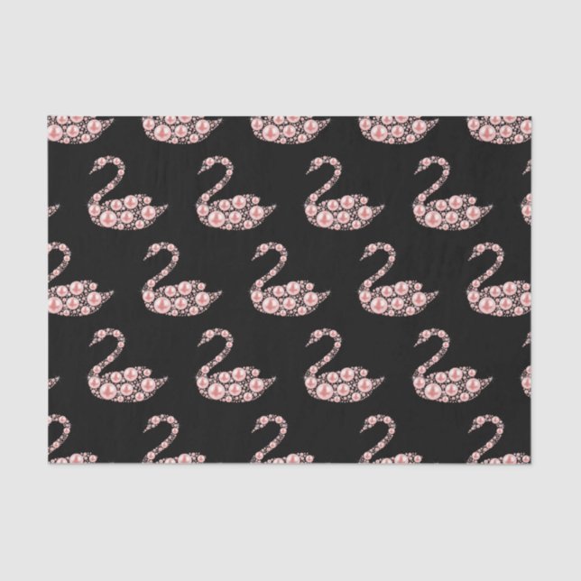 Elegant Pink Pearl Swan on Black Background Tissue Paper (Front)