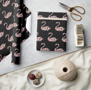 Elegant Pink Pearl Swan on Black Background Wrapping Paper