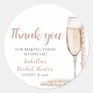 Elegant Pink Pearls and Prosecco Bridal Shower Classic Round Sticker