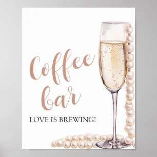 Elegant Pink Pearls and Prosecco Coffee Bar Sign