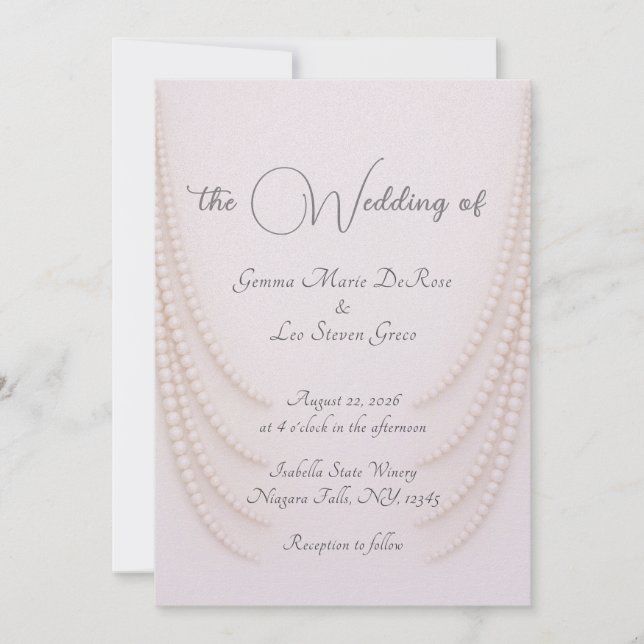 Elegant Pink Pearls Wedding Invitation (Front)