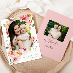Elegant Pink Peonies 2 Photo Mother's Day Foil Holiday Card