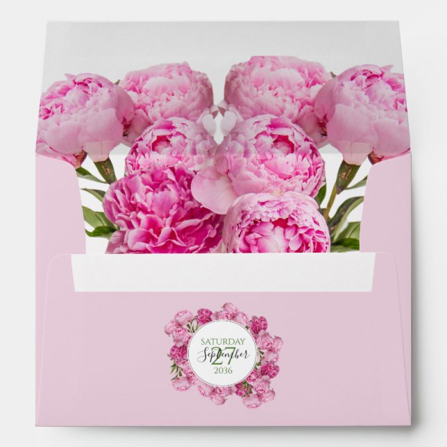 Elegant Pink Peonies 5x7 Wedding Invitation Envelope (Back (Bottom))