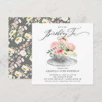Elegant Pink Peonies Floral Birthday Tea Invitatio