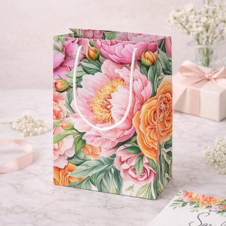 Elegant Pink Peonies Floral Gift Bag | Feminine