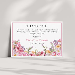 Elegant Pink Peonies Floral Sympathy Funeral Thank You Card