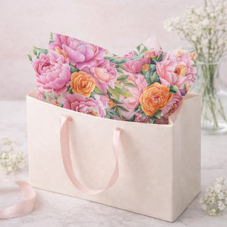 Elegant Pink Peonies Flower Tissue Paper