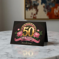 Elegant Pink Peonies Gold 50th Wedding Anniversary