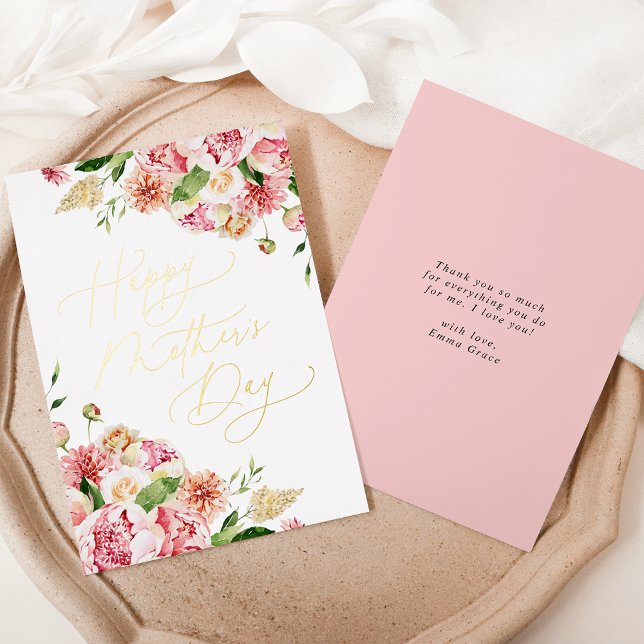 Elegant Pink Peonies Happy Mother's Day Foil Holiday Card (Creator Uploaded)