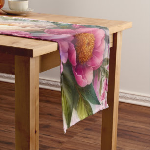 Elegant Pink Peonies Peony Floral Table Runner