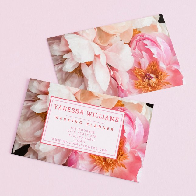 Elegant Pink Peonies - Personalized Business Card (Creator Uploaded)