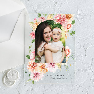 Elegant Pink Peonies Photo Mother's Day Card Acrylic Invitations