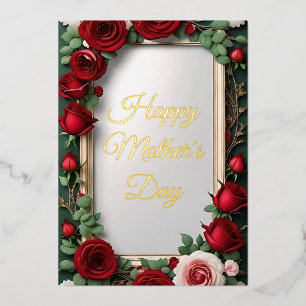 Elegant Pink Peonies Photo Mother's Day Foil Holiday Card
