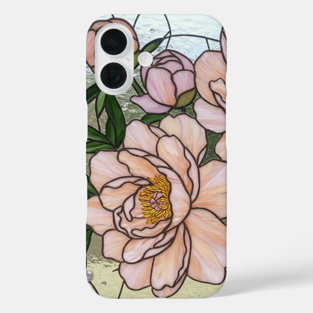 Elegant Pink Peonies Stained Glass Illusion Case-Mate iPhone Case (Back)