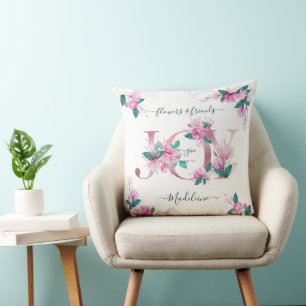 Elegant Pink Peonies Watercolor Joy Letters Cushion