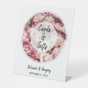 Elegant Pink Peonies Wedding Cards & Gifts Pedestal Sign