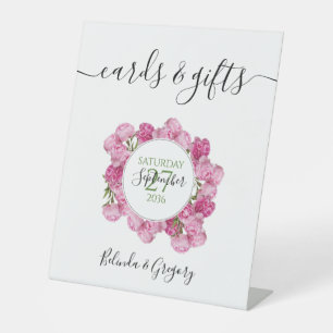 Elegant Pink Peonies Wedding Cards & Gifts Pedestal Sign