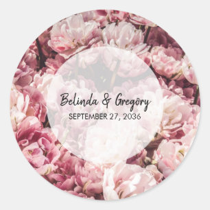 Elegant Pink Peonies Wedding  Classic Round Sticker