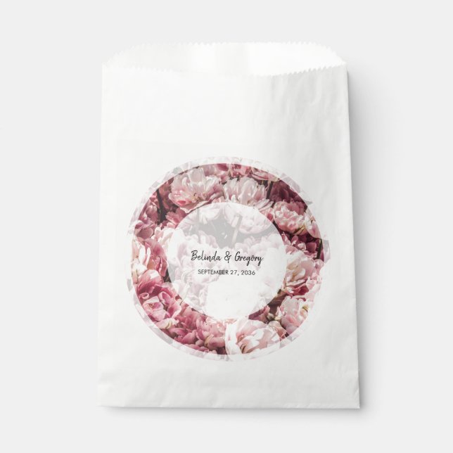 Elegant Pink Peonies Wedding Favour Bags (Front)