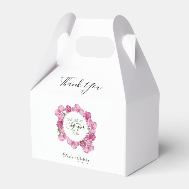 Elegant Pink Peonies Wedding Favour Box (Front Side)