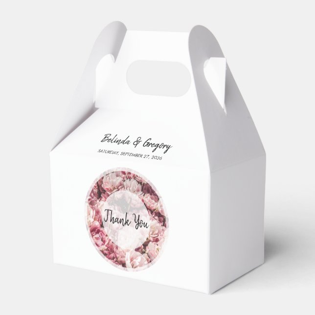 Elegant Pink Peonies Wedding Favour Box (Front Side)