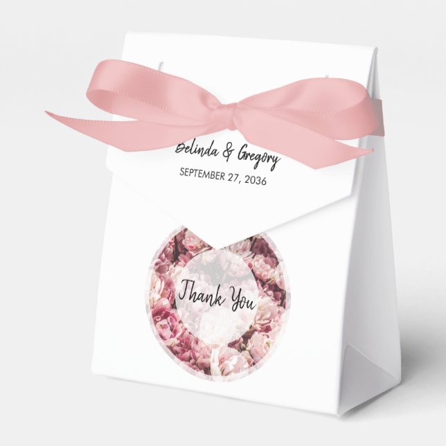 Elegant Pink Peonies Wedding Favour Box (Front Side)