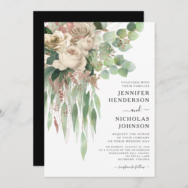 Elegant Pink Peonies Wedding Invitation (Front/Back)