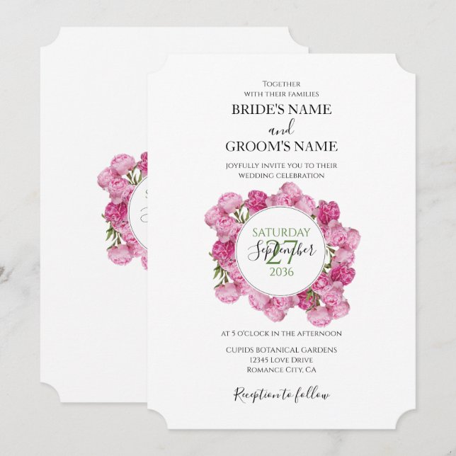 Elegant Pink Peonies Wedding Invitations (Front/Back)