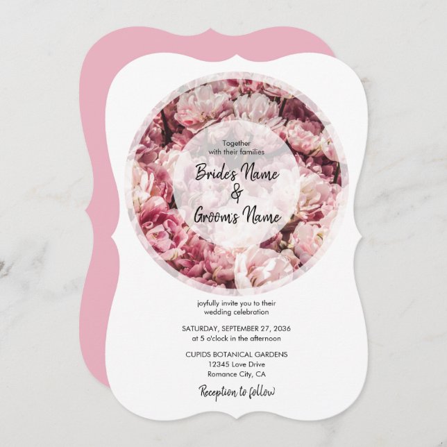 Elegant Pink Peonies Wedding Invitations (Front/Back)