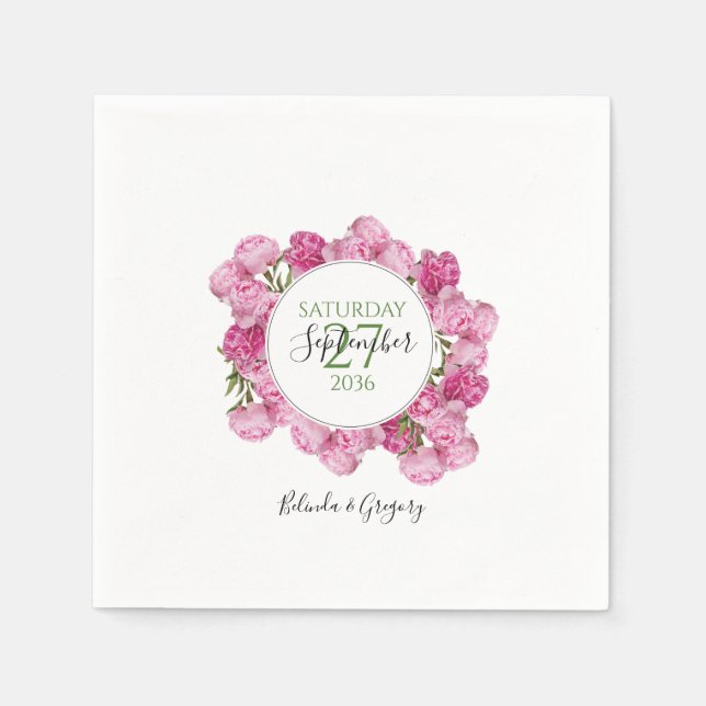 Elegant Pink Peonies Wedding  Napkin (Front)