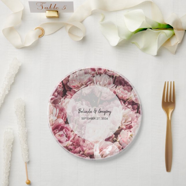Elegant Pink Peonies Wedding   Paper Plate (Wedding)