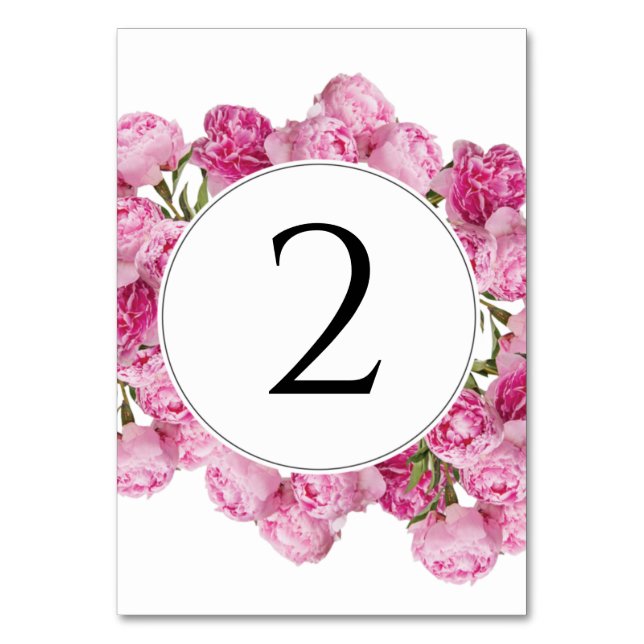 Elegant Pink Peonies Wedding Table Number (Front)