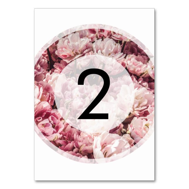 Elegant Pink Peonies Wedding Table Number (Front)
