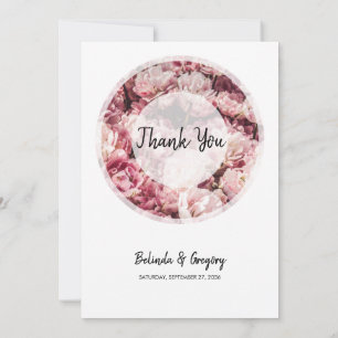 Elegant Pink Peonies Wedding Thank You Card
