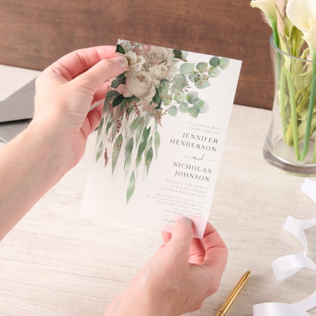 Elegant Pink Peonies Wedding  Vellum Invitations (Handheld)