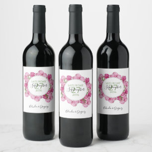 Elegant Pink Peonies Wedding  Wine Label