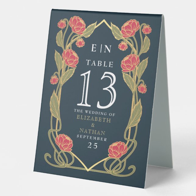 Elegant Pink Peony Art Nouveau Floral Wedding (Front)