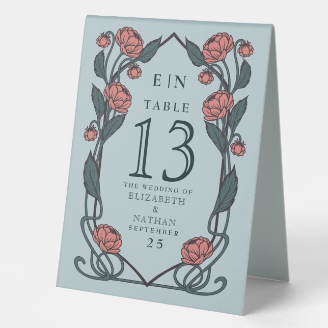 Elegant Pink Peony Art Nouveau Floral Wedding (Front)