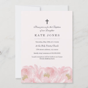 Elegant Pink Peony Baptism Invitation