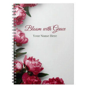 Elegant Pink Peony Bloom with Grace Personalised Notebook