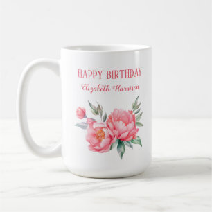 Elegant Pink Peony Botanical Birthday  Coffee Mug