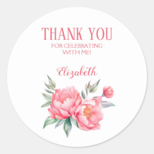 Elegant Pink Peony Botanical Brunch Birthday  Classic Round Sticker