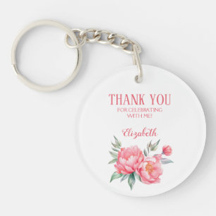 Elegant Pink Peony Botanical Brunch Birthday Key Ring