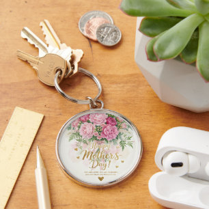 Elegant Pink Peony Bouquet Happy Mother’s Day Key Ring
