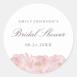 Elegant Pink Peony Bridal Shower Classic Round Sticker