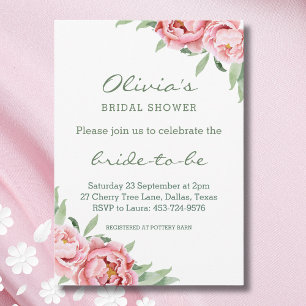 Elegant Pink Peony Bridal Shower Invitations