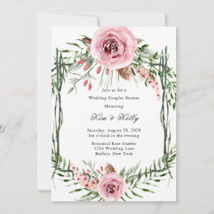 Elegant Pink Peony Fern Wedding Couples Shower Invitation