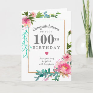 Elegant Pink Peony Floral 100th Birthday Card
