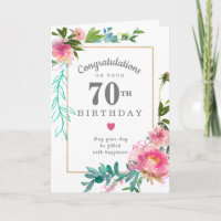 Elegant Pink Peony Floral 70th Birthday