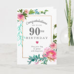 Elegant Pink Peony Floral 90th Birthday Card<br><div class="desc">Congratulate a very special person on their 90th birthday with a pink peony floral design. Elegant and chic the peonies with delicate green and turquoise botanical elements decorate a thin gold frame. All of the text can be edited,  so you can customise a very personal and meaningful message.</div>